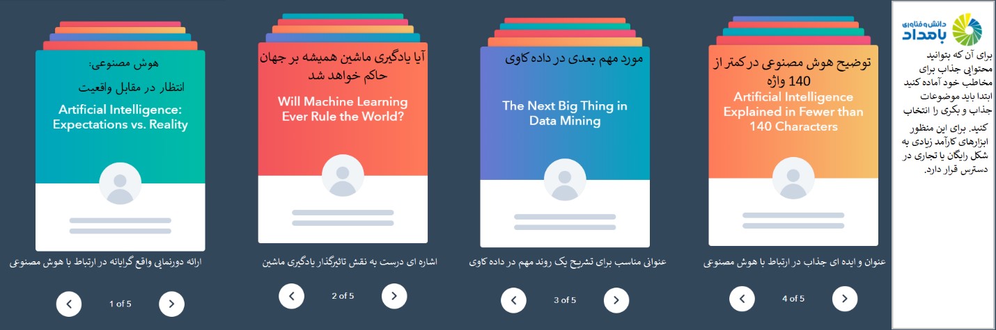 همانگونه که مشاهده میکنید، سایت فوق با دریافت کلیدواژه برای هر یک عناوین جذاب و کوتاه را پیشنهاد میکند.